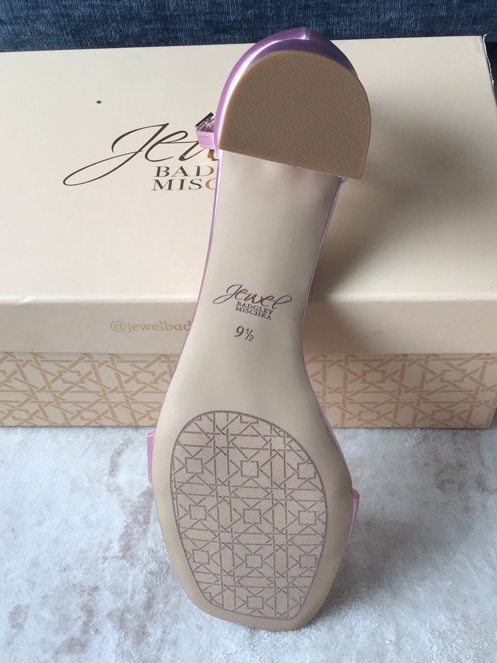 Jewel Badgley Mischka Reese Pastel Pink Satin Block Heel Sandal with Ankle Strap - Picture 4 of 5